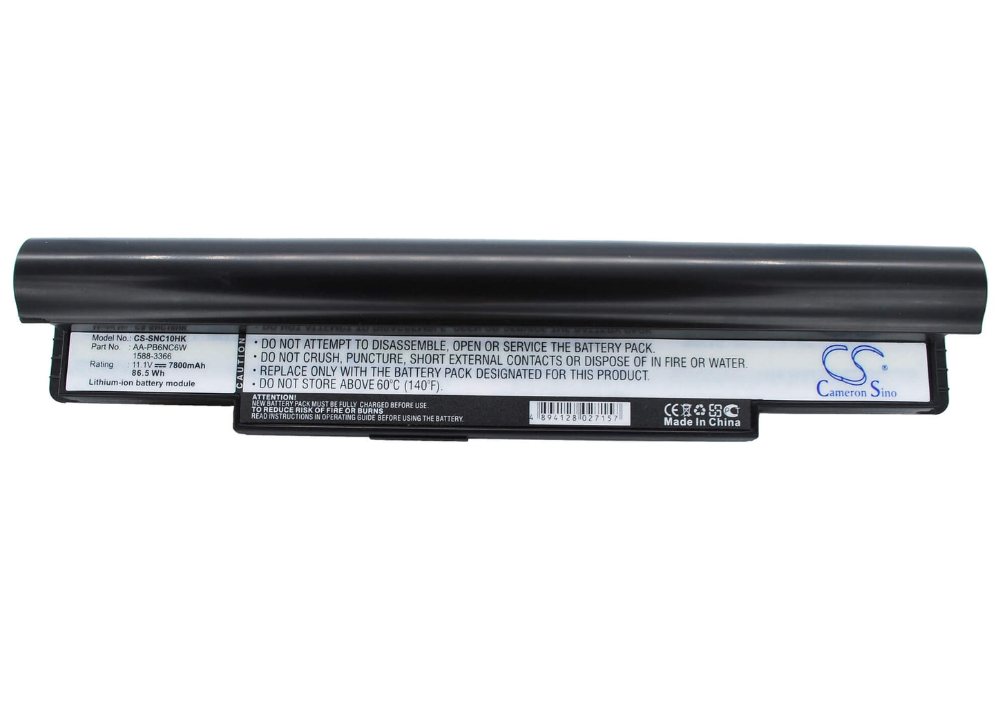 Black, 11.1V, 7800mAh, Li-ion Battery fits Samsung, N110 (black), Np-n110, 86.58Wh