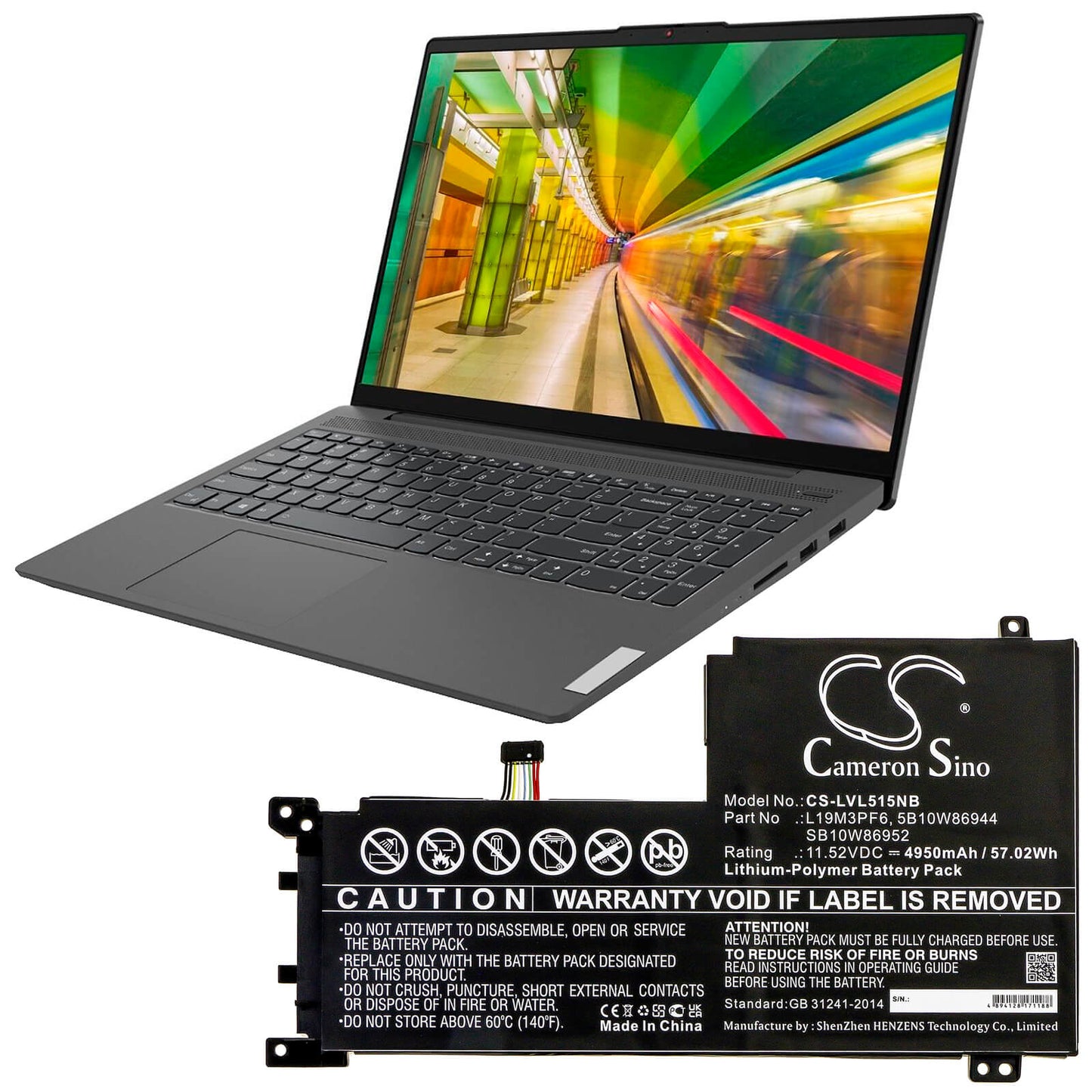 11.52V, 4950mAh, Li-Polymer Battery fits Lenovo, Ideapad 5-15iil05, Ideapad 5-15iil05 81y, 57.024Wh