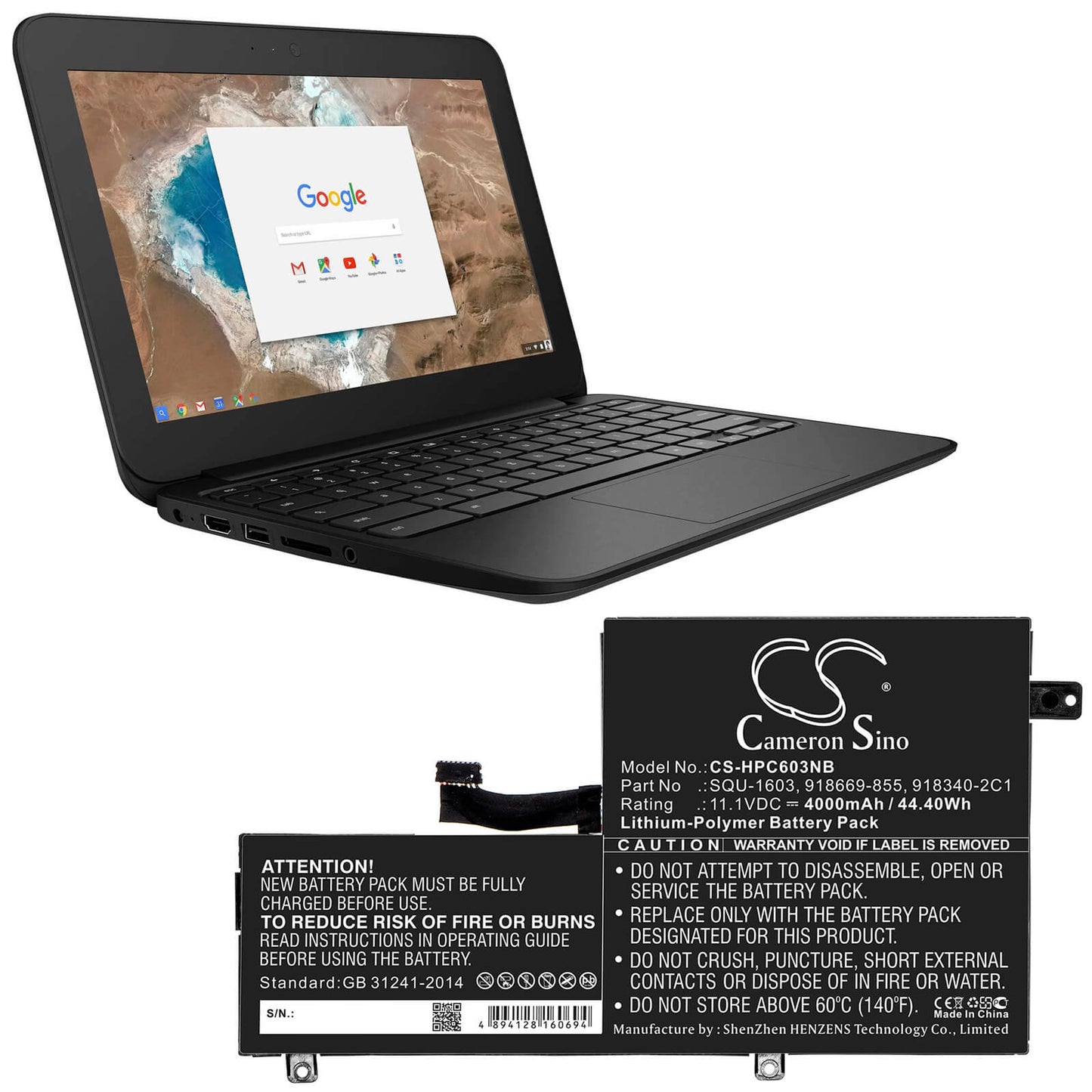 11.1V, 4000mAh, Li-Polymer Battery fits Hp, 11 G5 Ee Chromebook, Choromebook 11 G5, 44.4Wh