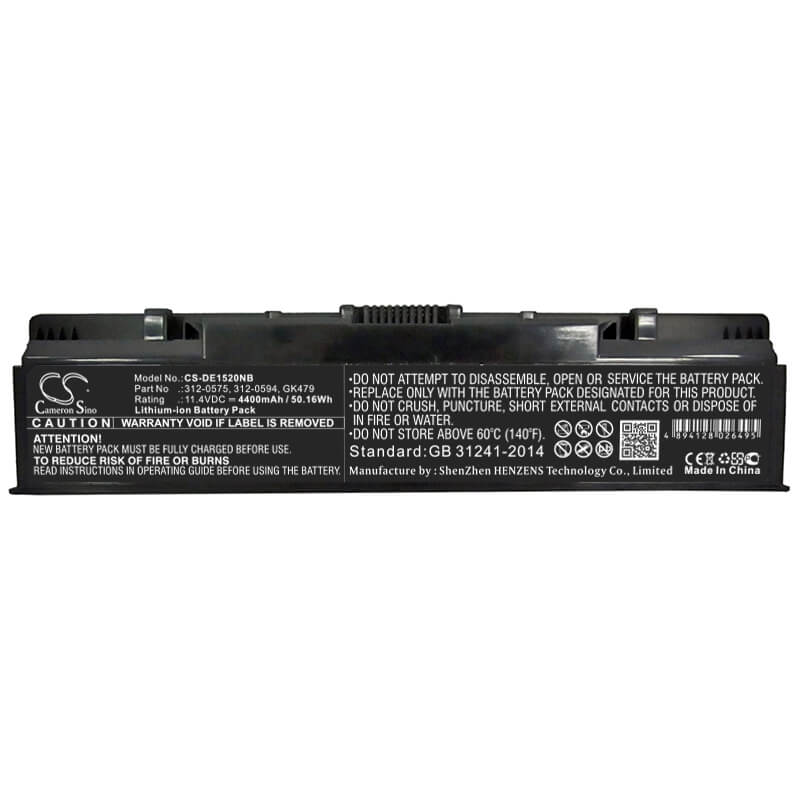 11.4V, 4400mAh, Li-ion Battery fits Dell, Inspiron 1520, Inspiron 1521, 50.16Wh
