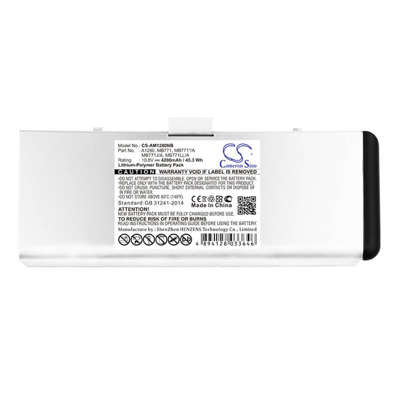 10.8V, 4200mAh, Li-Polymer Battery fits Apple, Macbook 13" A1278, Macbook 13" Aluminum Unibody 2, 45.36Wh
