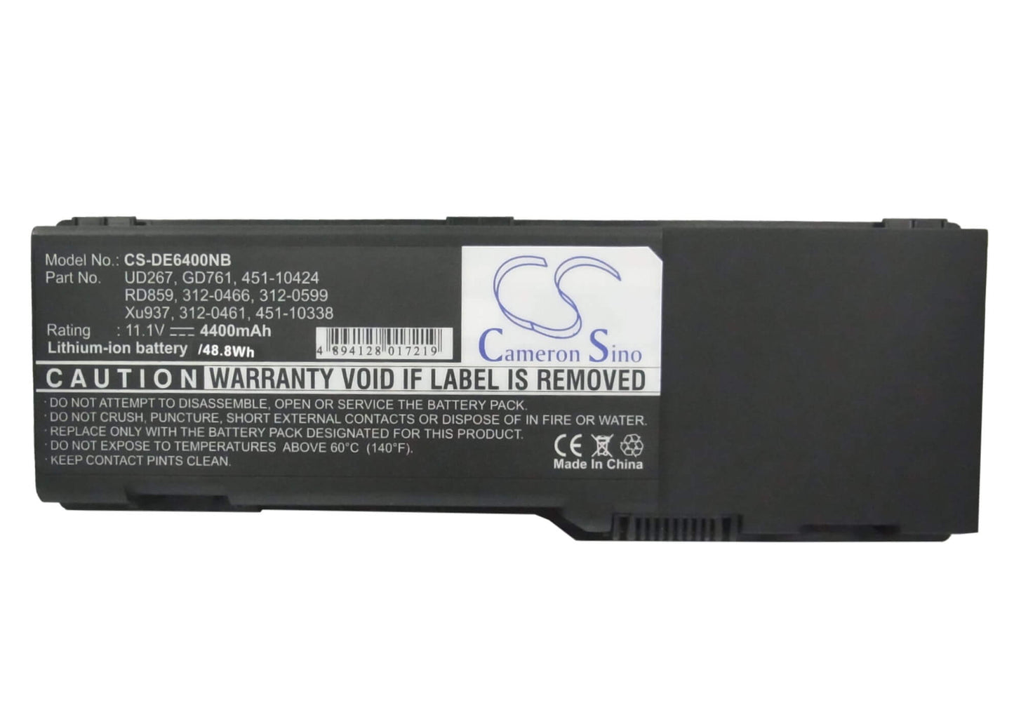 11.4V, 4400mAh, Li-ion Battery fits Dell, Inspiron 1501, Inspiron 6400, 50.16Wh