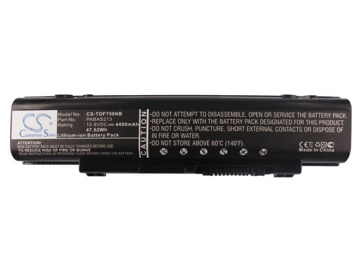 10.8V, 4400mAh, Li-ion Battery fits Toshiba, Dynabook Qosmio T750, Dynabook Qosmio T750/t8a, 47.52Wh