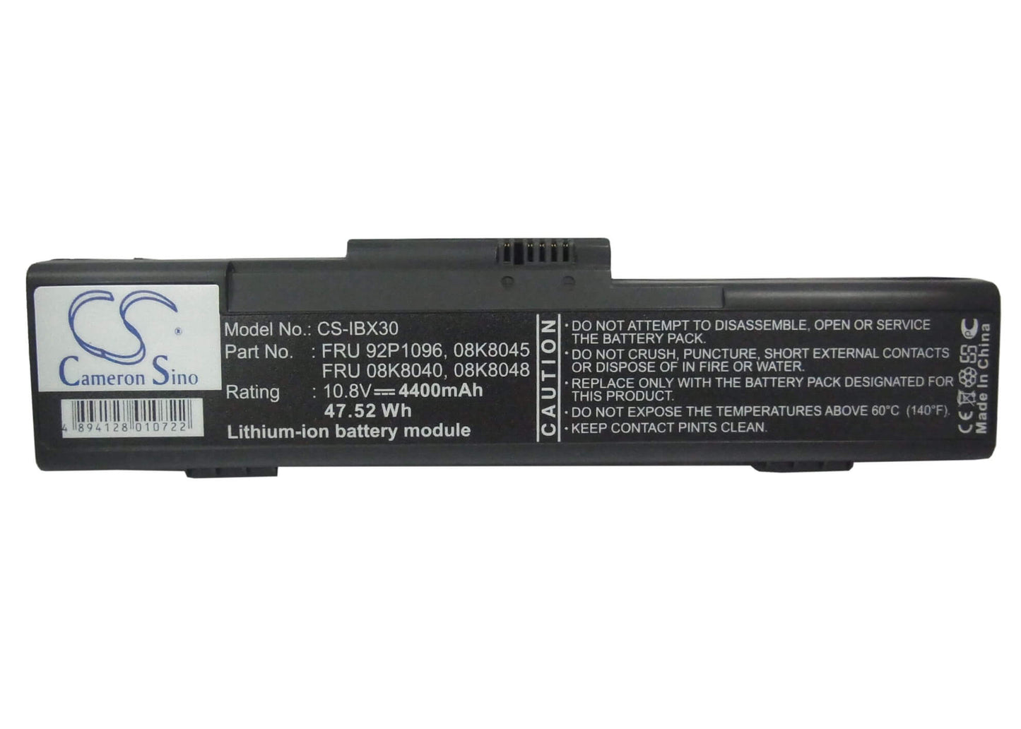 10.8V, 4400mAh, Li-ion Battery fits Ibm, Thinkpad X30, Thinkpad X30-2672, 47.52Wh