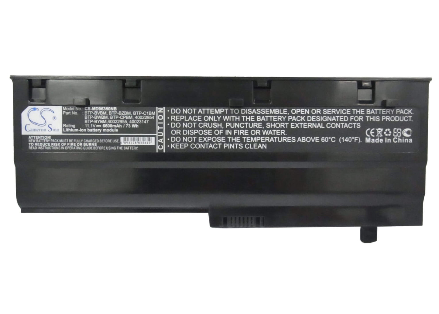 11.1V, 6600mAh, Li-ion Battery fits Medion, Akoya Md96215, Akoya Md96330, 73.26Wh