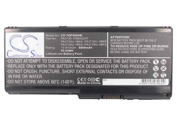 10.8V, 8800mAh, Li-ion Battery fits Toshiba, Dynabook Qosmio Gxw/70lw, Qosmio 90lw, 95.04Wh