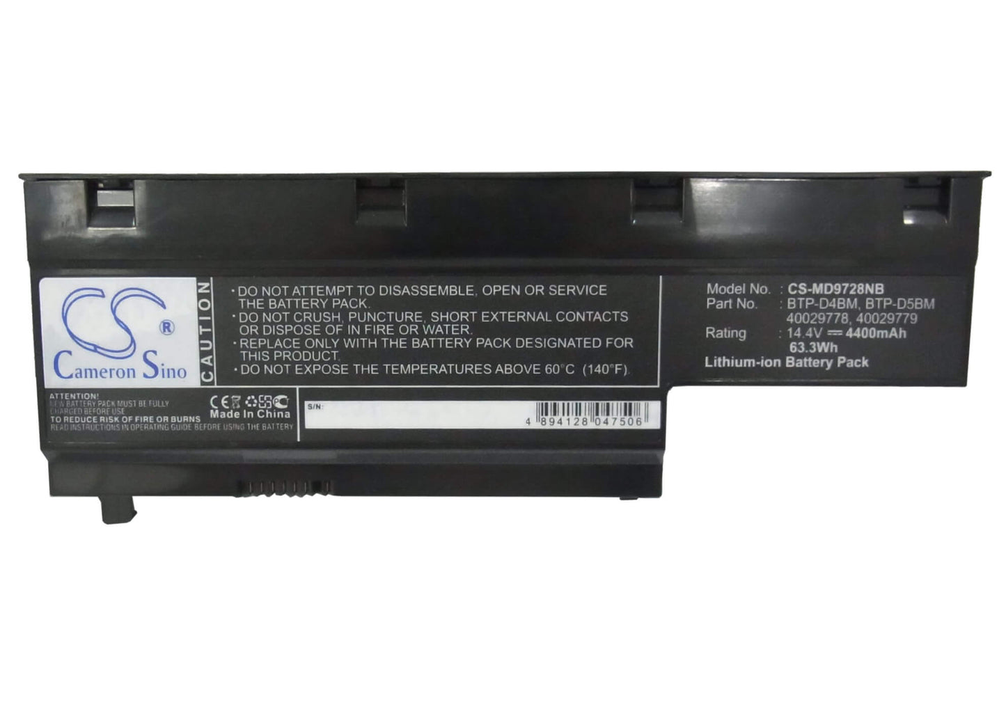 14.4V, 4400mAh, Li-ion Battery fits Medion, Akoya E7211, Akoya E7212, 63.36Wh