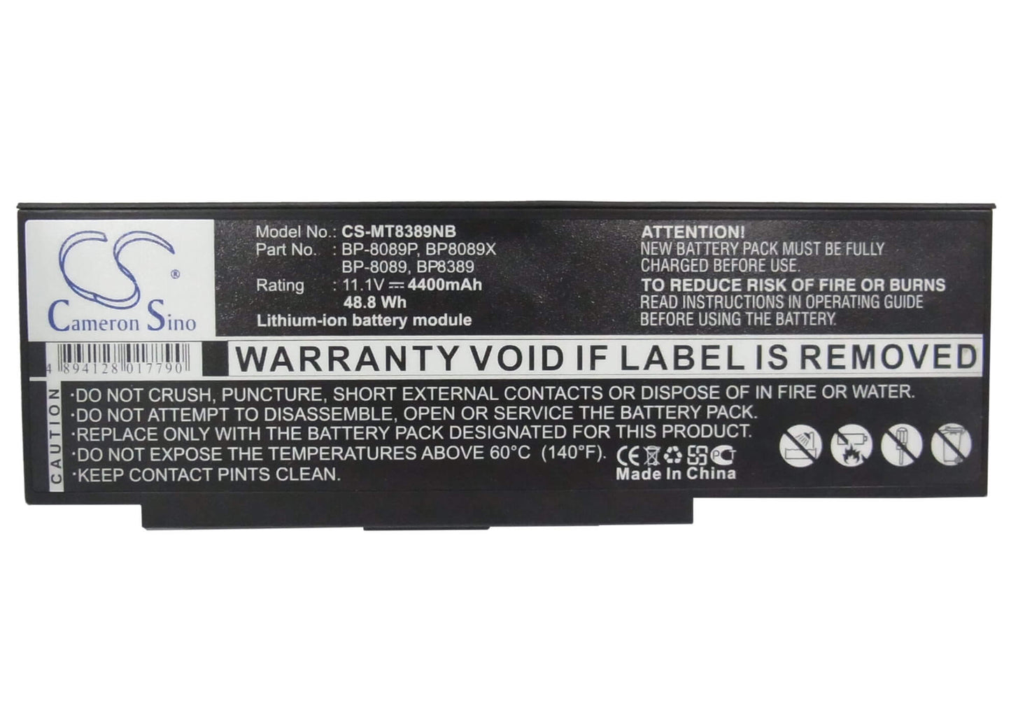 11.1V, 4400mAh, Li-ion Battery fits Medion, 42100, 95062, 48.84Wh