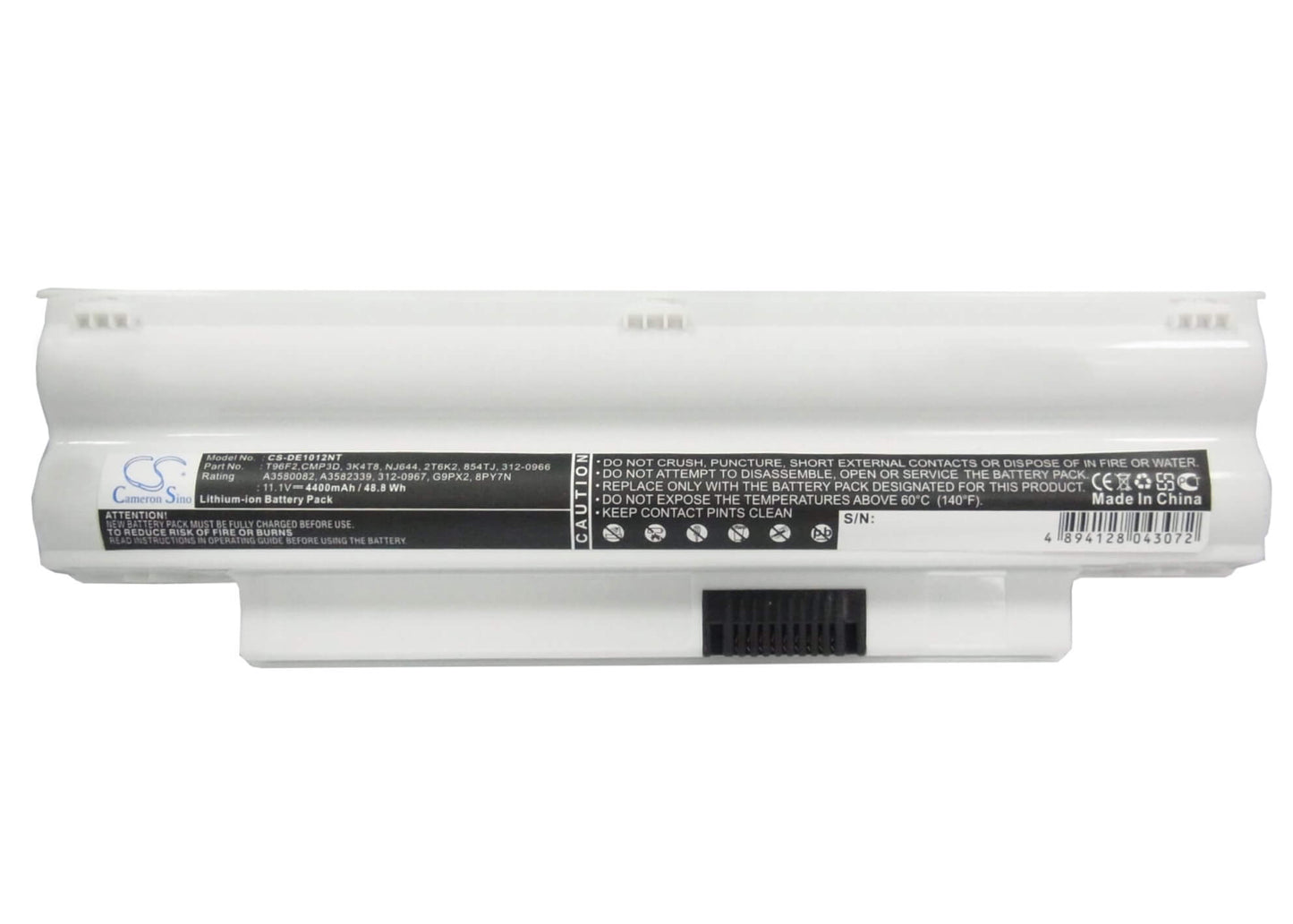 White, 11.1V, 4400mAh, Li-ion Battery fits Dell, Inspiron Im1012-1243ibu Mini 1, Inspiron Im1012-571obk, 48.84Wh