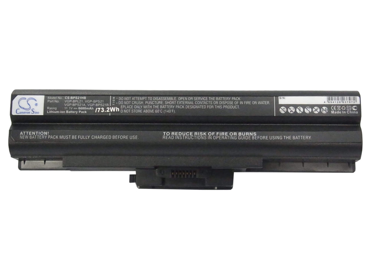 Black, 11.1V, 6600mAh, Li-ion Battery fits Sony, Aio Vpcf11jfx/b Vaio Vpcf11m1e, Pcg-81311l, 73.26Wh