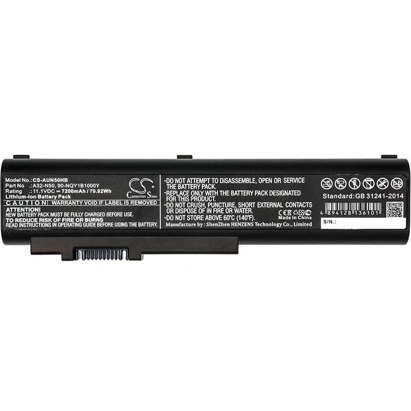 11.1V, 7200mAh, Li-ion Battery fits Asus, N50, N50a, 79.92Wh