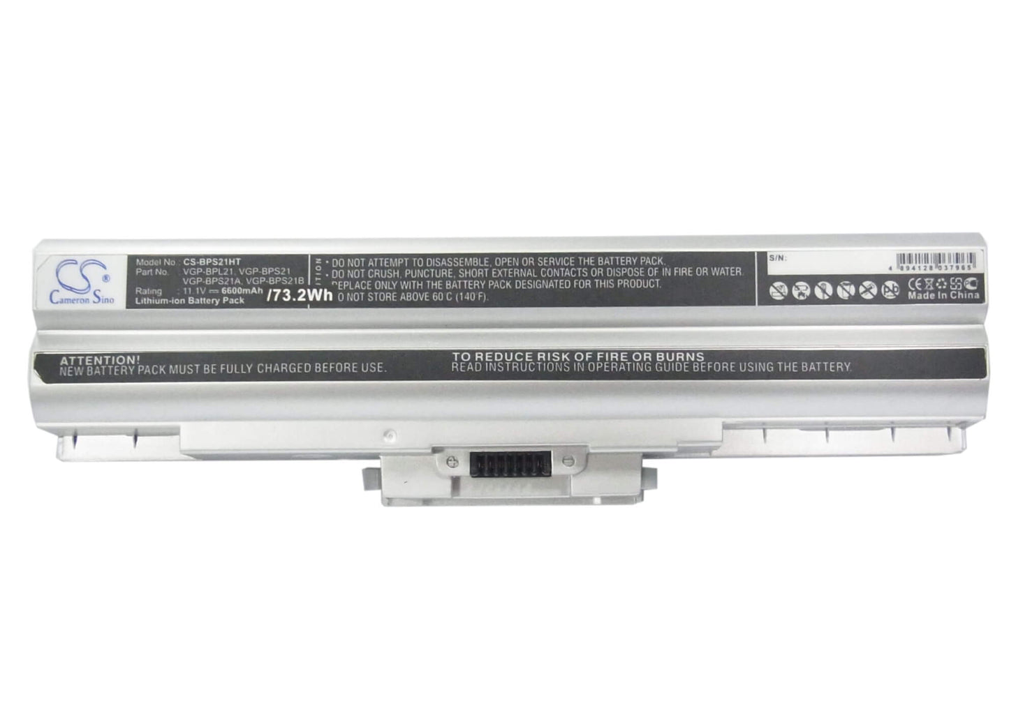Silver, 11.1V, 6600mAh, Li-ion Battery fits Sony, Aio Vpcf11jfx/b Vaio Vpcf11m1e, Pcg-81311l, 73.26Wh