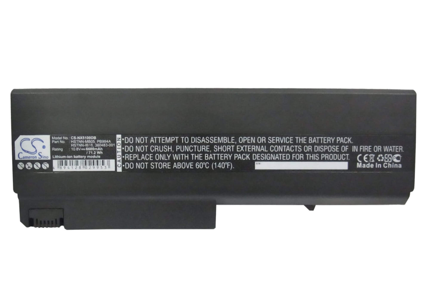 10.8V, 6600mAh, Li-ion Battery fits Compaq, Business Notebook 6510b, Business Notebook 6515b, 71.28Wh