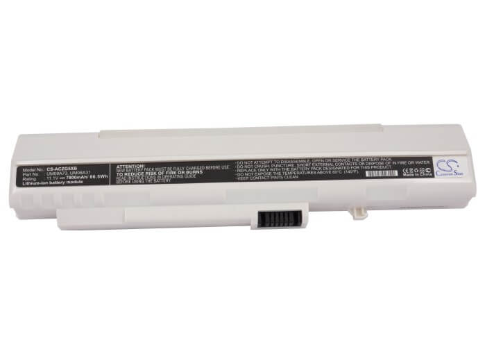 White, 11.1V, 7800mAh, Li-ion Battery fits Acer, Aspire One, Aspire One 531h, 86.58Wh