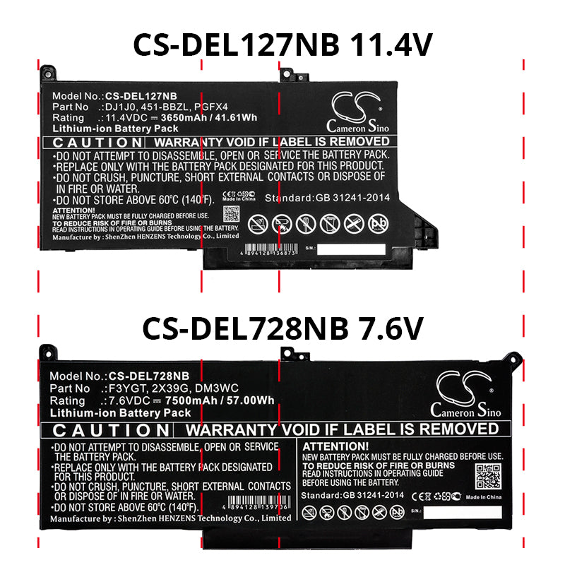 11.4V, 3650mAh, Li-ion Battery fits Dell, 451-bbzl, Latitude 12 (7280-k8x0t), 41.61Wh