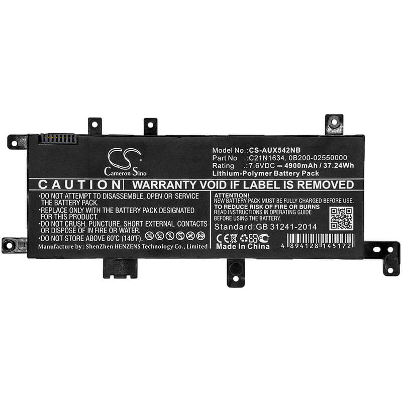 7.6V, 4900mAh, Li-Polymer Battery fits Asus, A580b, A580uba7100, 37.24Wh