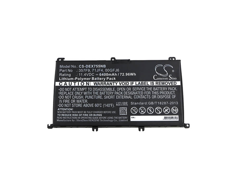 11.4V, 6400mAh, Li-Polymer Battery fits Dell, Ins 15-7567-d1545b, Ins 15-7567-d1545r, 72.96Wh