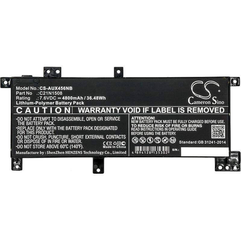 7.6V, 4800mAh, Li-Polymer Battery fits Asus, R457ua, R457ua-fa135t, 36.48Wh