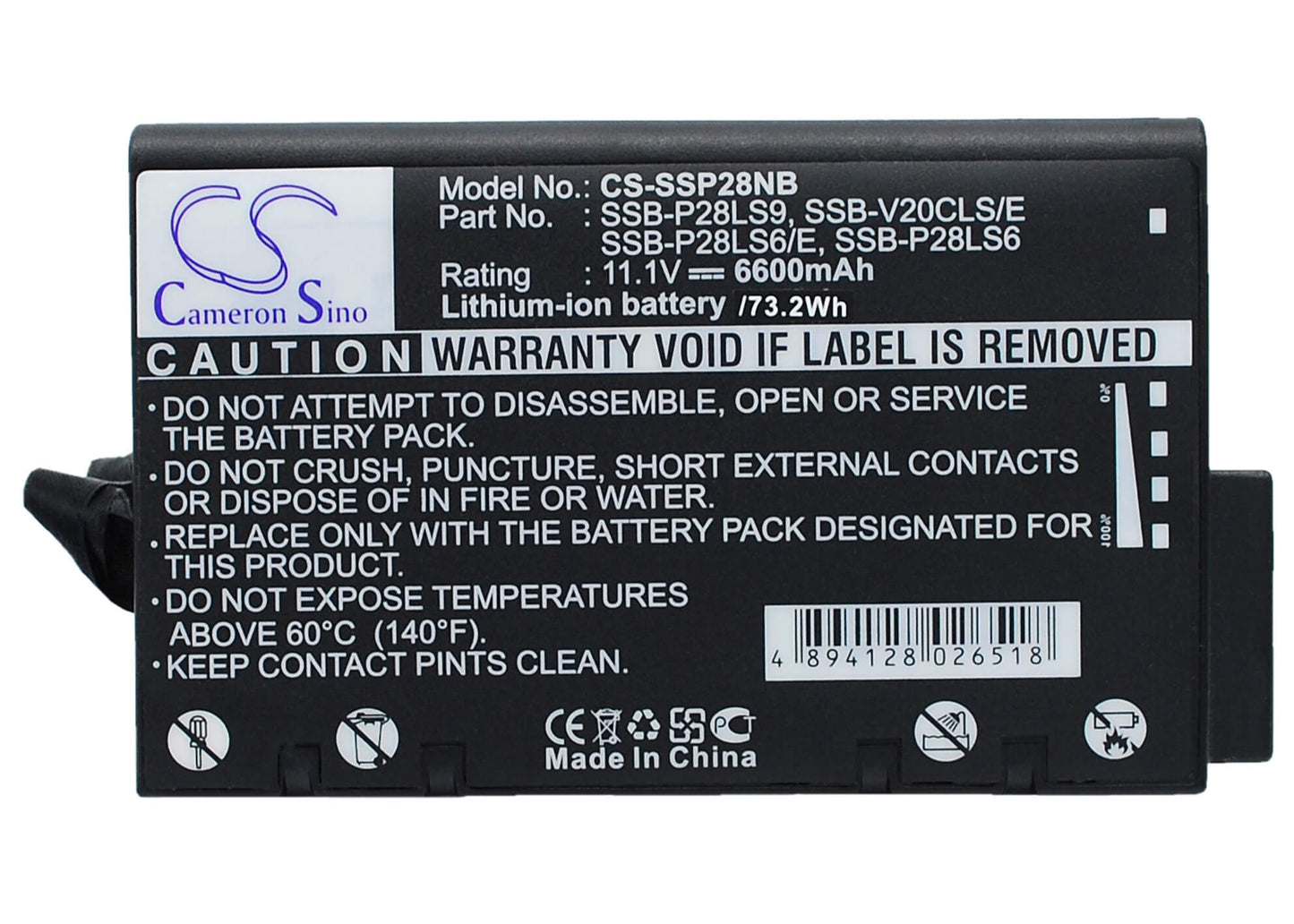 11.1V, 6600mAh, Li-ion Battery fits Samsung, P28 Cxvm 340, P28 Xtm 1500c Ii, 73.26Wh