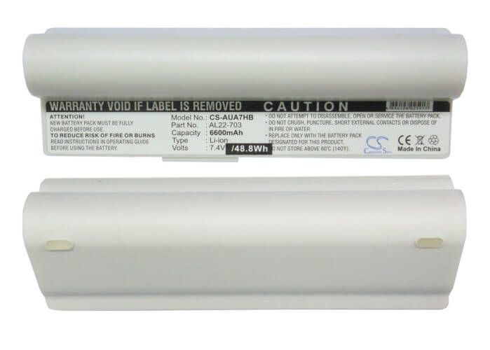 White, 7.4V, 6600mAh, Li-ion Battery fits Asus, Eee Pc 701sd, Eee Pc 701sdx, 48.84Wh