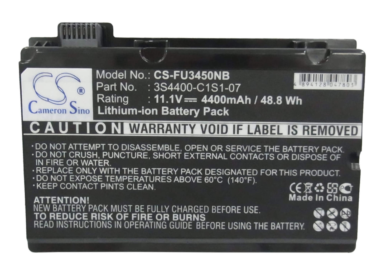 Black, 11.1V, 4400mAh, Li-ion Battery fits Fujitsu, Amilo Pi3450, Amilo Pi3525, 48.84Wh