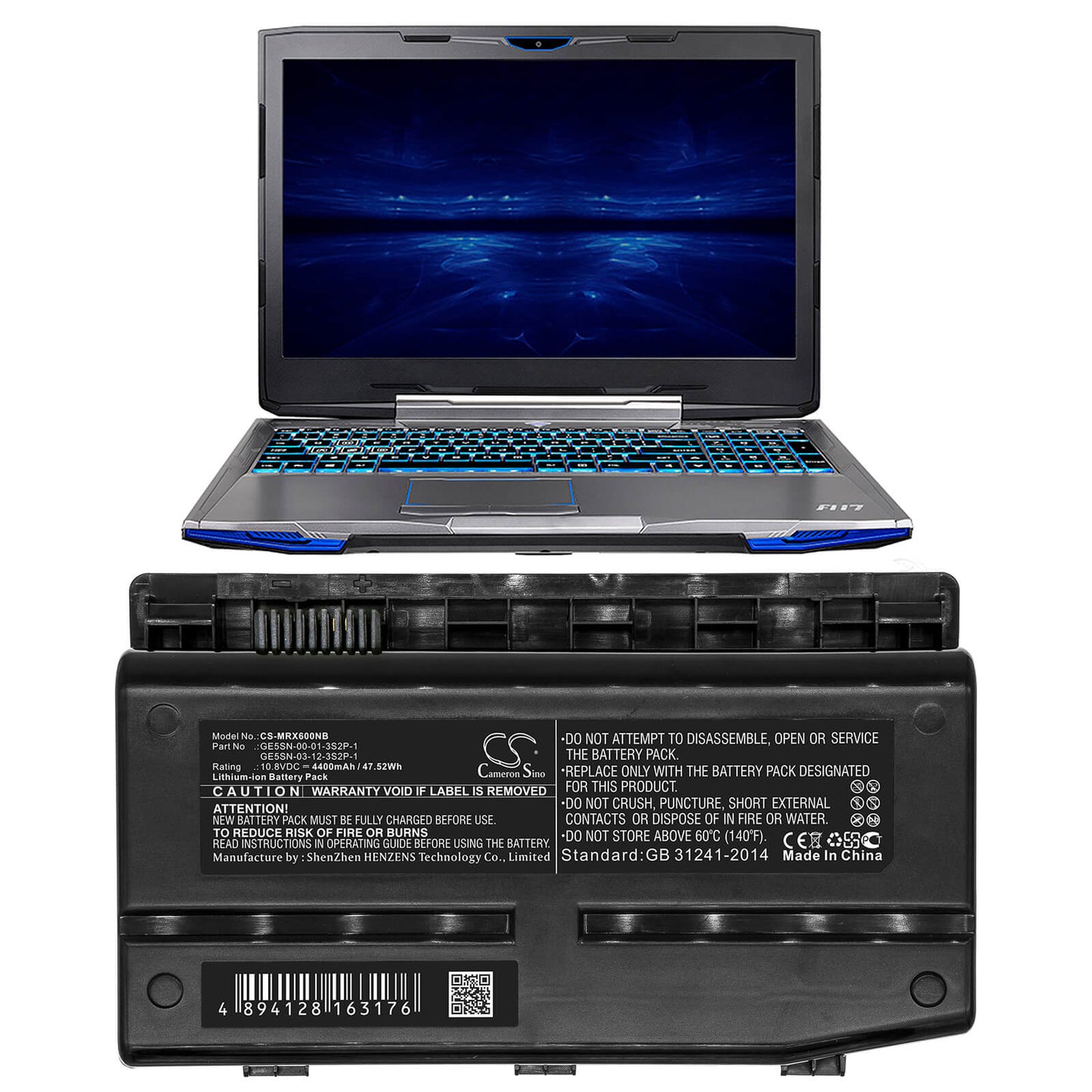 10.8V, 4400mAh, Li-ion Battery fits Terrans Force, T57, 47.52Wh