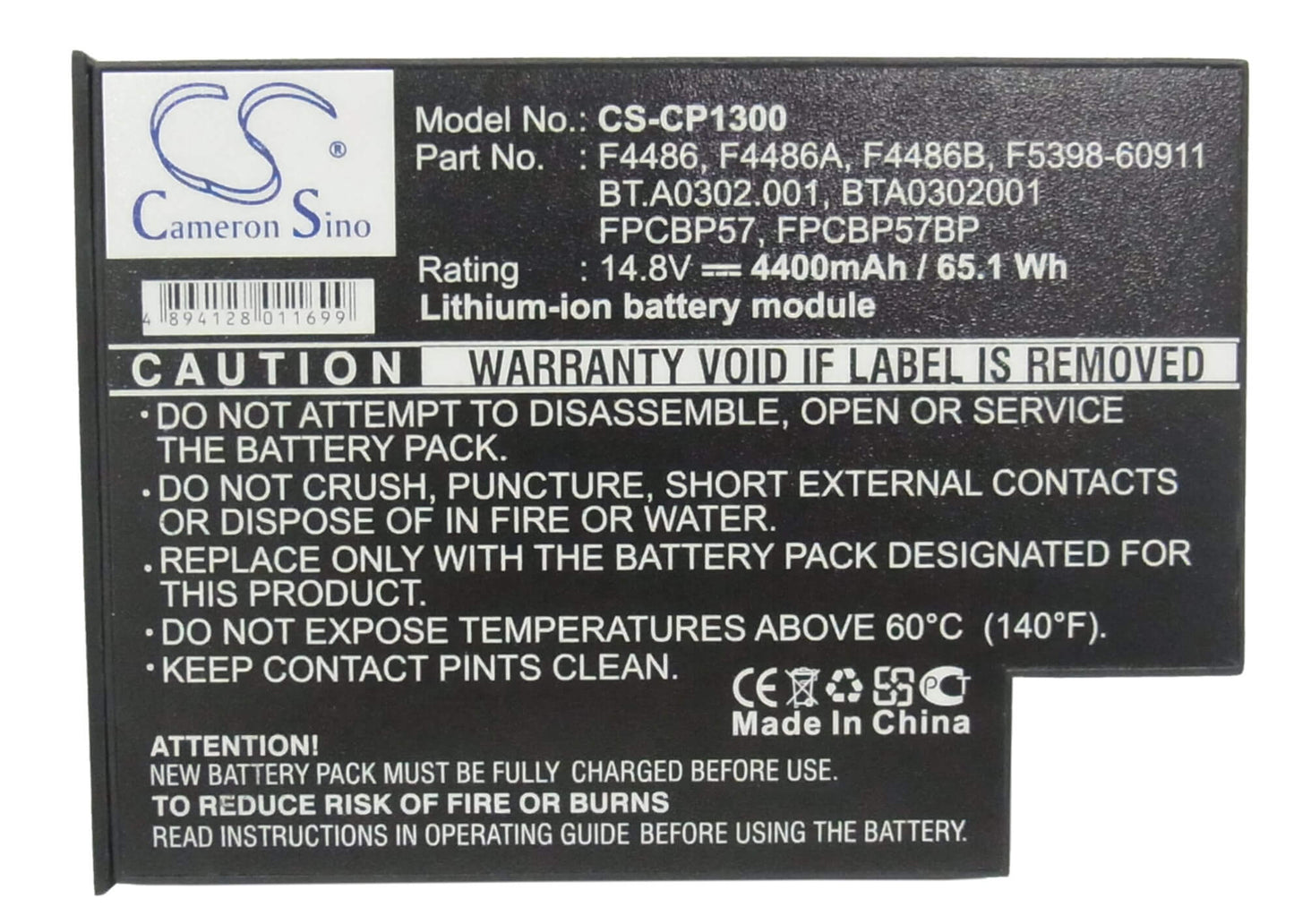 14.8V, 4400mAh, Li-ion Battery fits Acer, Aspire 1300, Aspire 1300dxv, 65.12Wh