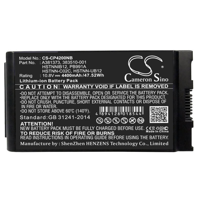 10.8V, 4400mAh, Li-ion Battery fits Hp, Business Notebook 4200, Business Notebook Nc4200, 47.52Wh