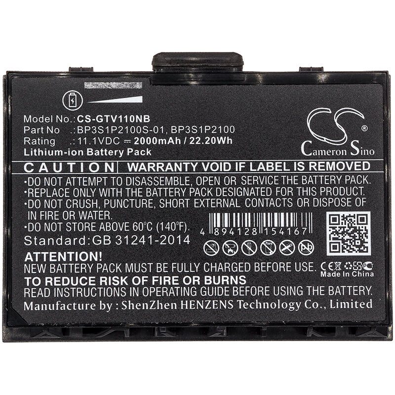 11.1V, 2000mAh, Li-ion Battery fits Getac, V110, 22.2Wh