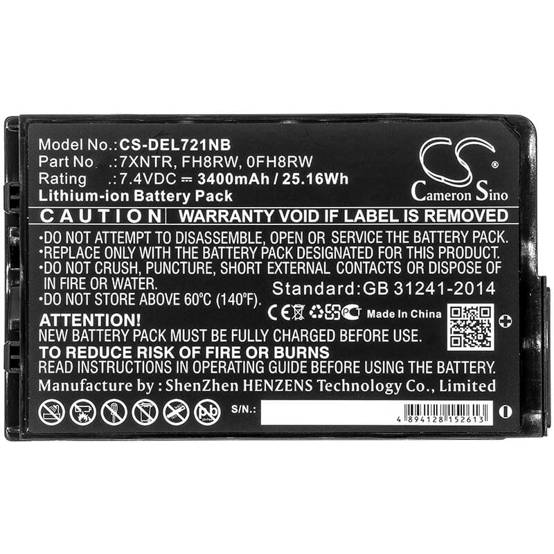 7.4V, 3400mAh, Li-ion Battery fits Dell, Latitude 12 7202, Latitude 7202, 25.16Wh