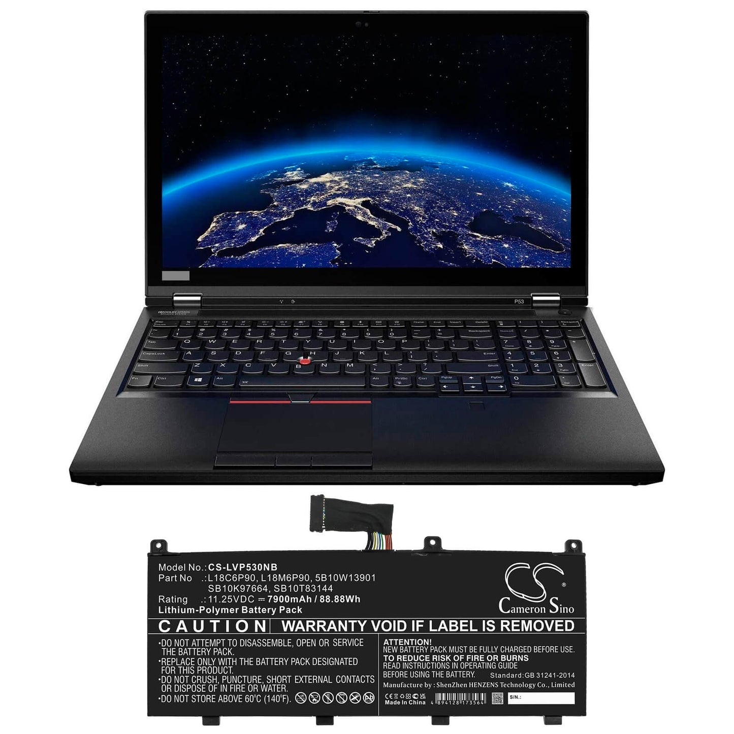 11.25V, 7900mAh, Li-Polymer Battery fits Lenovo, Thinkpad P53, Thinkpad P53 20qna00tcd, 88.875Wh