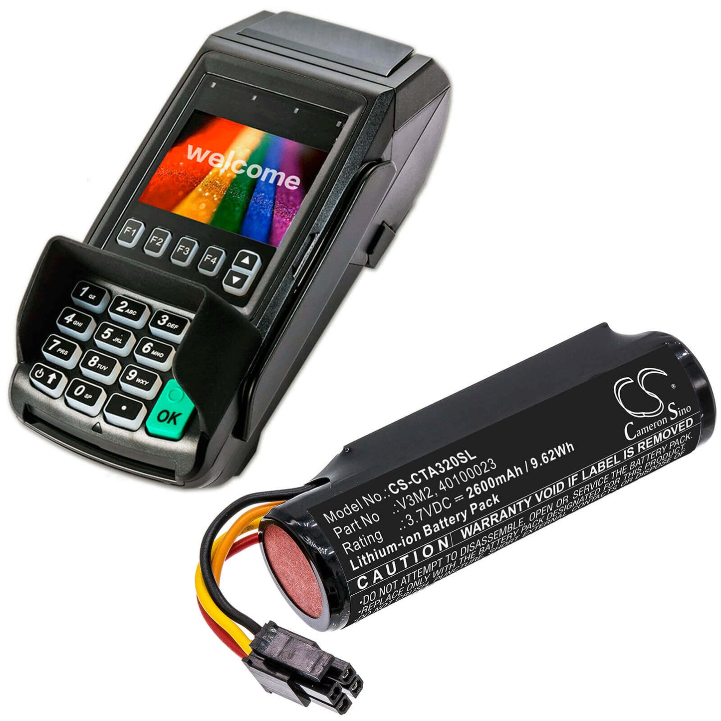 3.7V, 2600mAh, Li-ion Battery fits Dejavoo, Z9 Black, Z9 V4, 9.62Wh