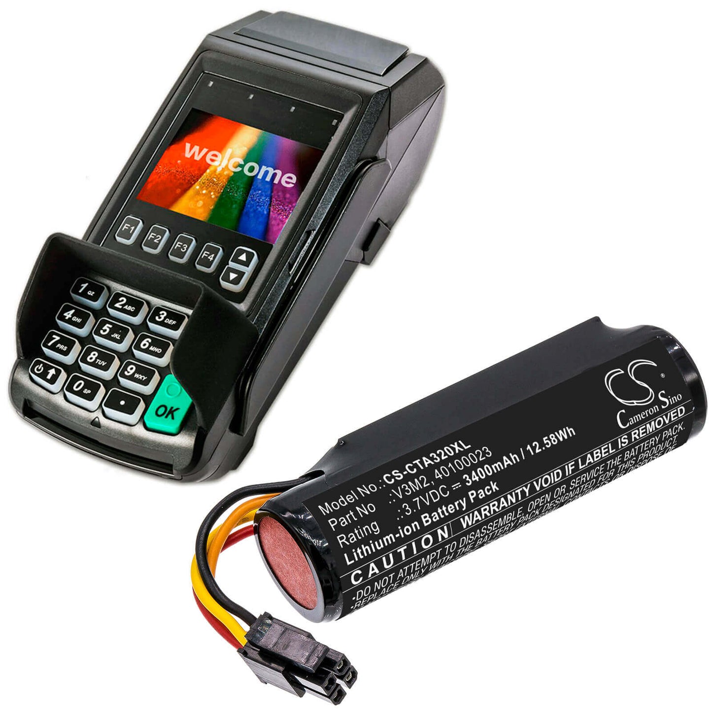 3.7V, 3400mAh, Li-ion Battery fits Dejavoo, Z9 Black, Z9 V4, 12.58Wh