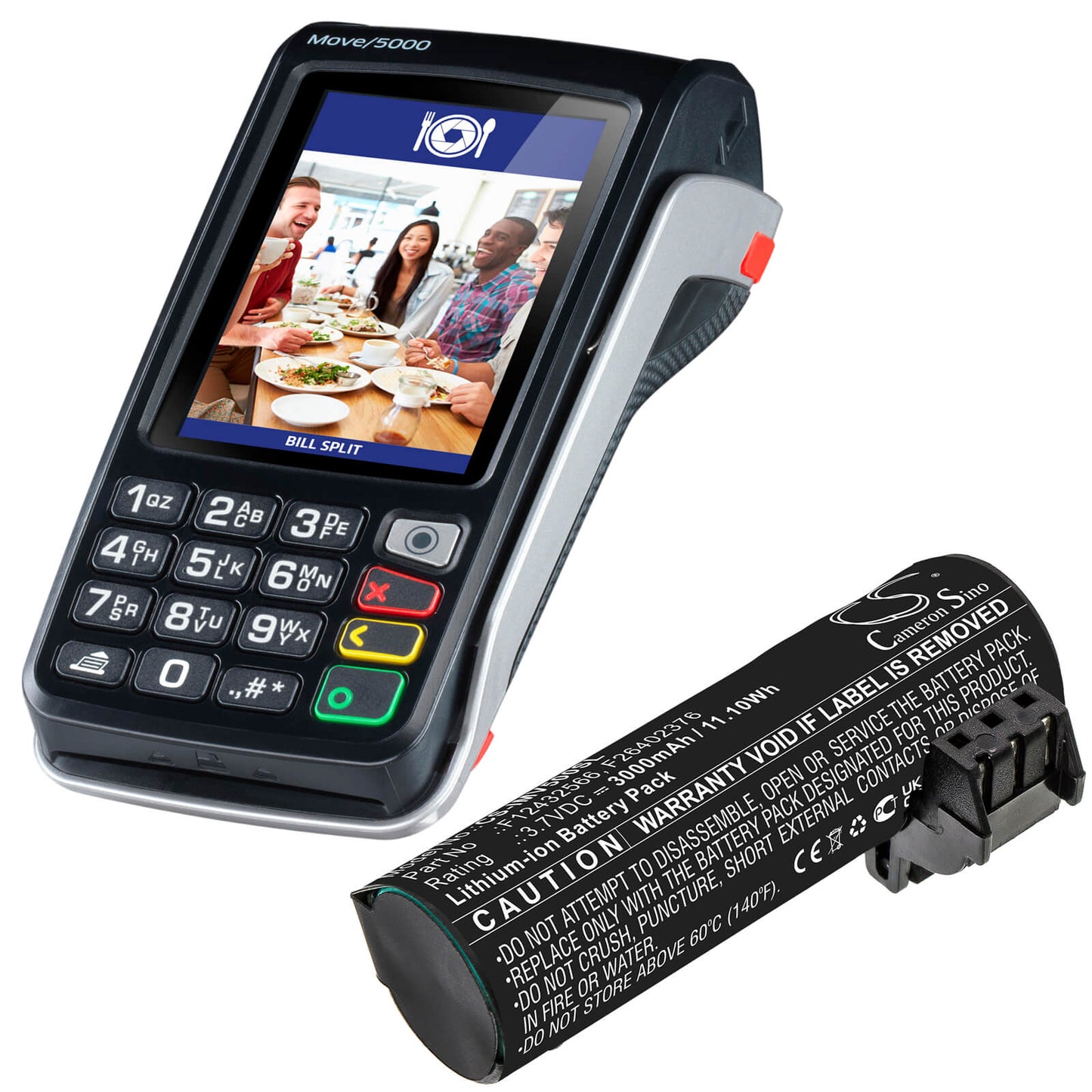 3.7V, 3000mAh, Li-ion Battery fits Ingenico, Move 5000, Move 5000f, 11.1Wh