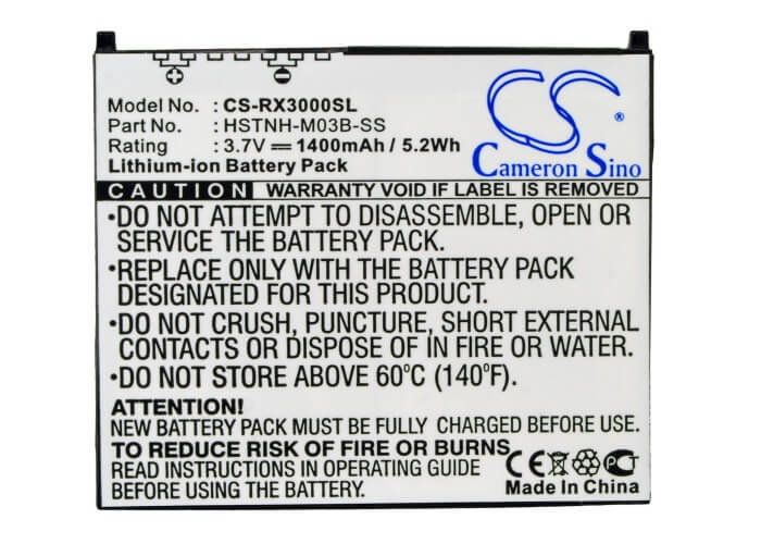 3.7V, 1400mAh, Li-ion Battery fits Hp, Ipaq Hx2000, Ipaq Hx2100, 5.18Wh