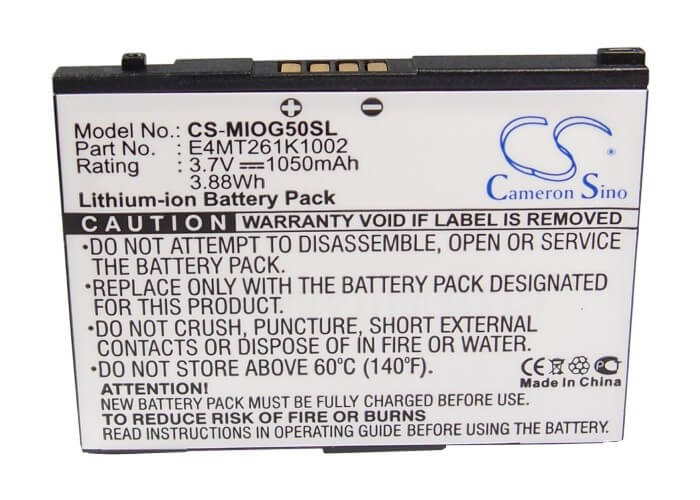 3.7V, 1050mAh, Li-ion Battery fits Mitac, Mio Leap G50, Mio Leap K1, 3.885Wh