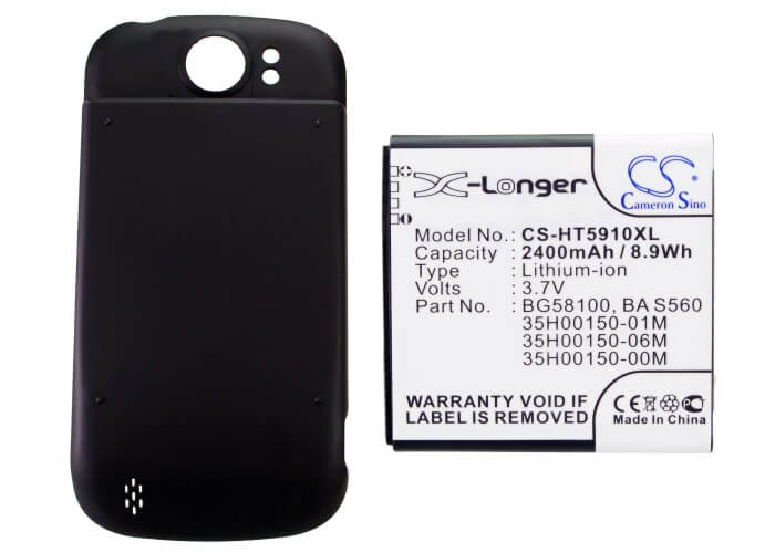 Black, 3.7V, 2400mAh, Li-ion Battery fits Htc, Doubleshot, Mytouch 4g Slide, 8.88Wh