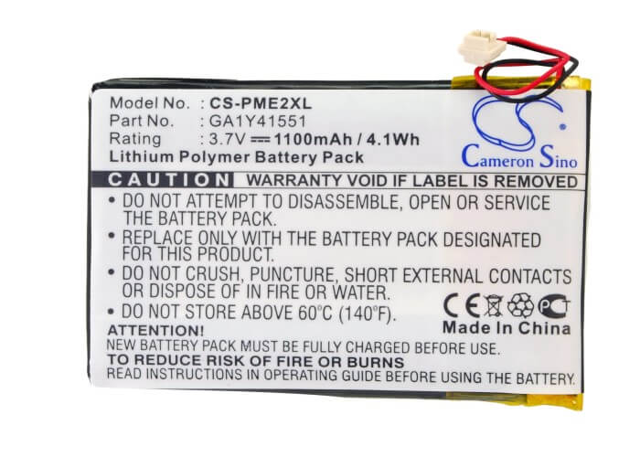 3.7V, 1100mAh, Li-Polymer Battery fits Palm, Tungsten E2, 4.07Wh