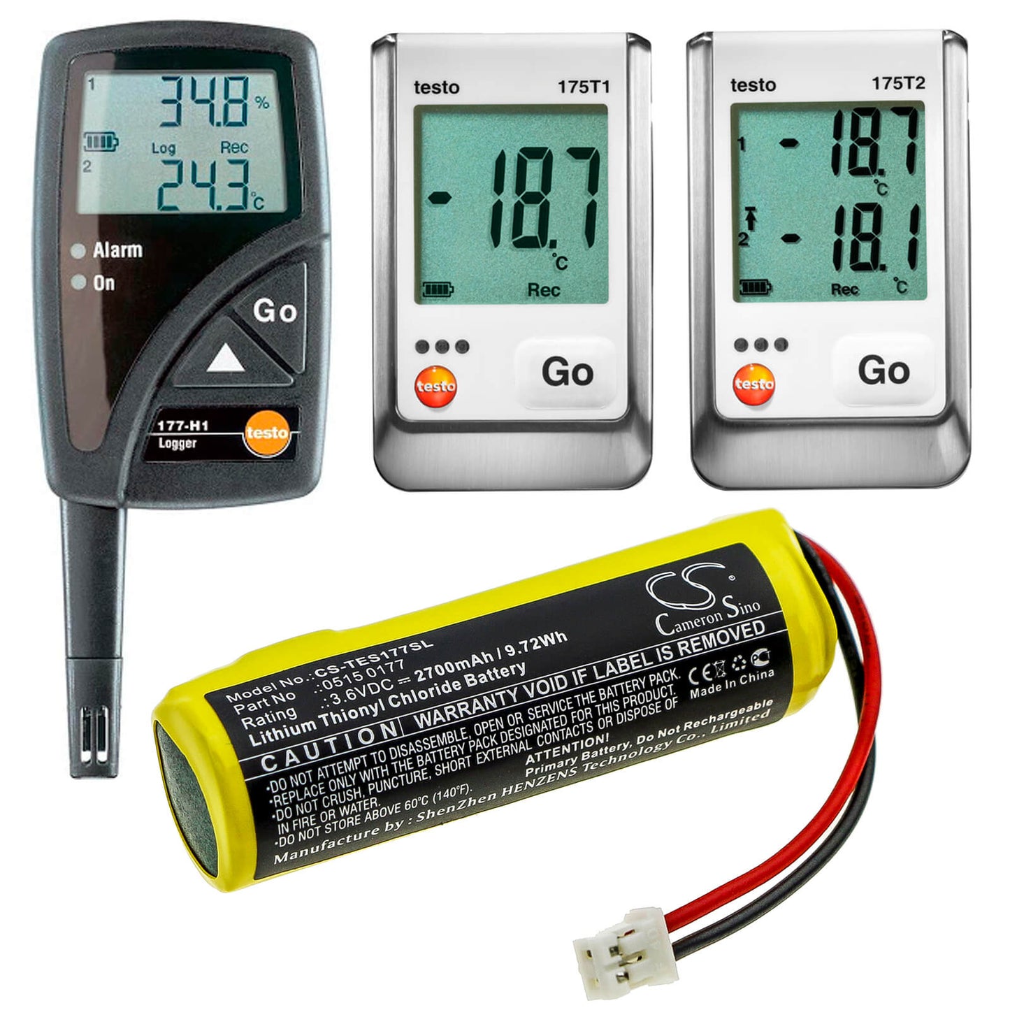 3.6V, 2700mAh, Li-SOCl2 Battery fits Testo, 175-t1, 175-t2, 9.72Wh