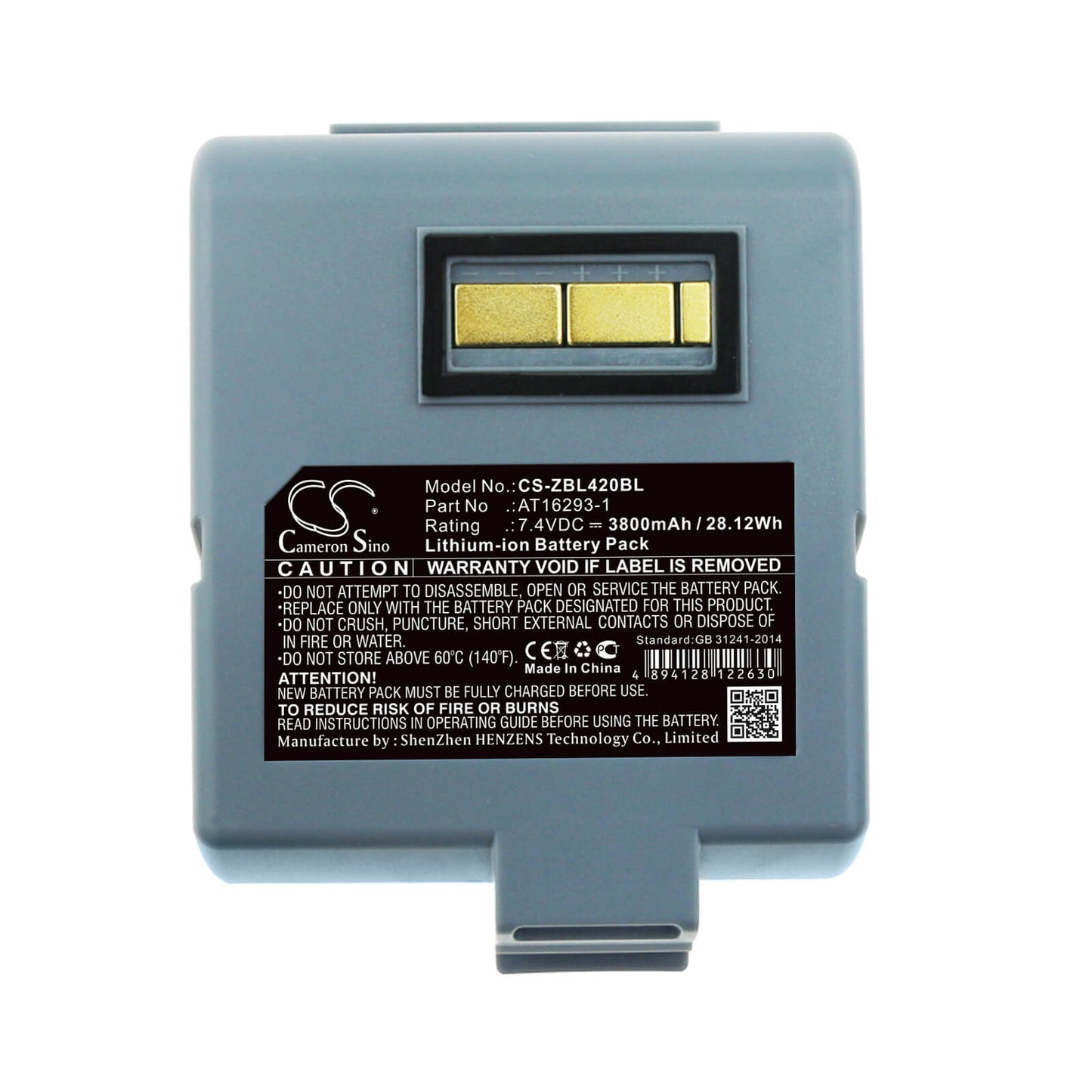 7.4V, 3800mAh, Li-ion Battery fits Zebra, Ql420, Ql420 Plus, 28.12Wh
