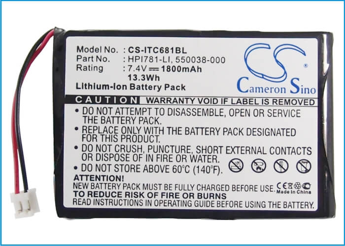 7.4V, 1800mAh, Li-ion Battery fits Intermec, 680, 681, 13.32Wh