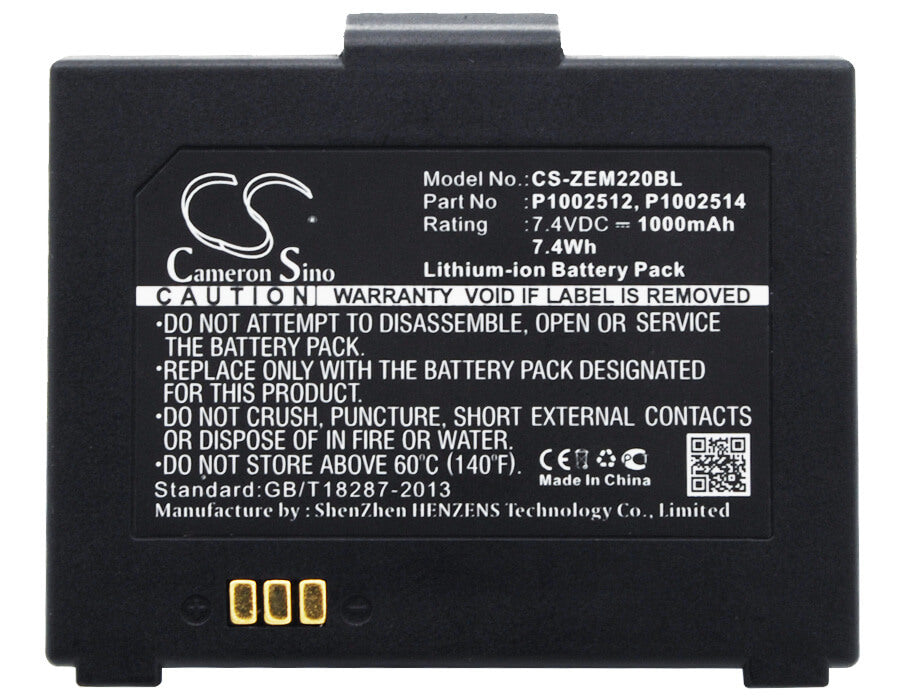7.4V, 1000mAh, Li-ion Battery fits Zebra, Em 220, Em 220 Mobile Printer, 7.4Wh