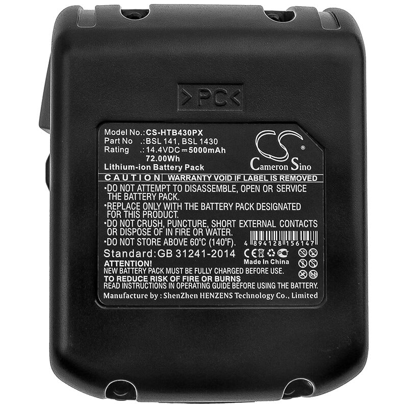 14.4V, 5000mAh, Li-ion Battery fits Hitachi, 14dsl, C 14dsl, 72Wh