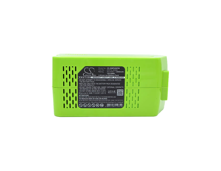 40.00V, 3000mAh, Li-ion Battery fits Greenworks, 20202, 20292, 120Wh