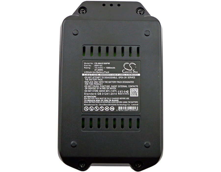 18.0V, 1500mAh, Li-ion Battery fits Meister Craft, 5451260, 5451370, 27Wh