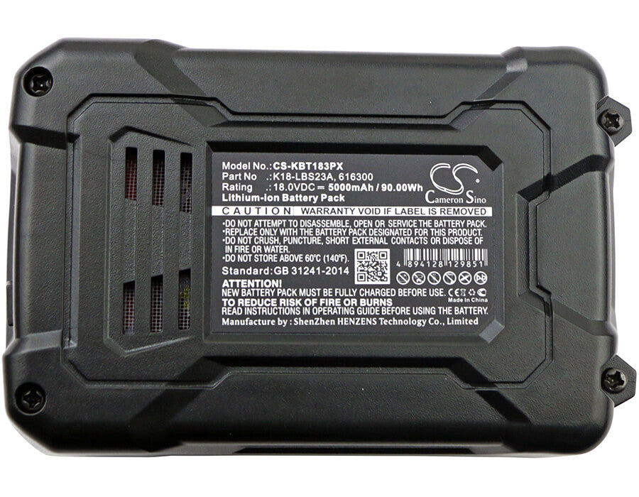 18.0V, 5000mAh, Li-ion Battery fits Kobalt, K18ld-26a, 90Wh