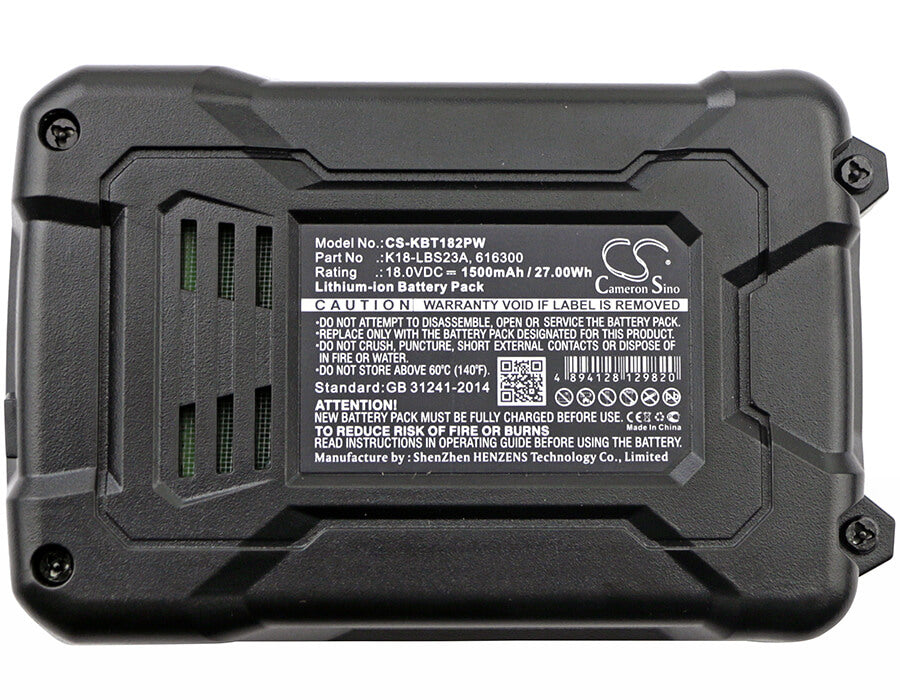 18.0V, 1500mAh, Li-ion Battery fits Kobalt, K18ld-26a, 27Wh
