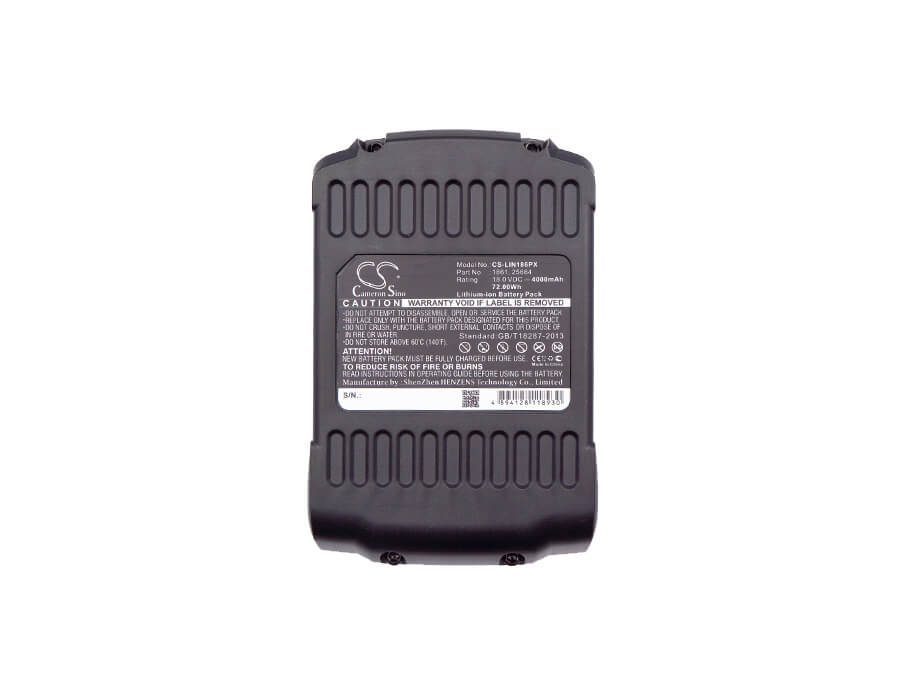 18.0V, 4000mAh, Li-ion Battery fits Lincoln, Lin-1862, Lin-1864, 72Wh