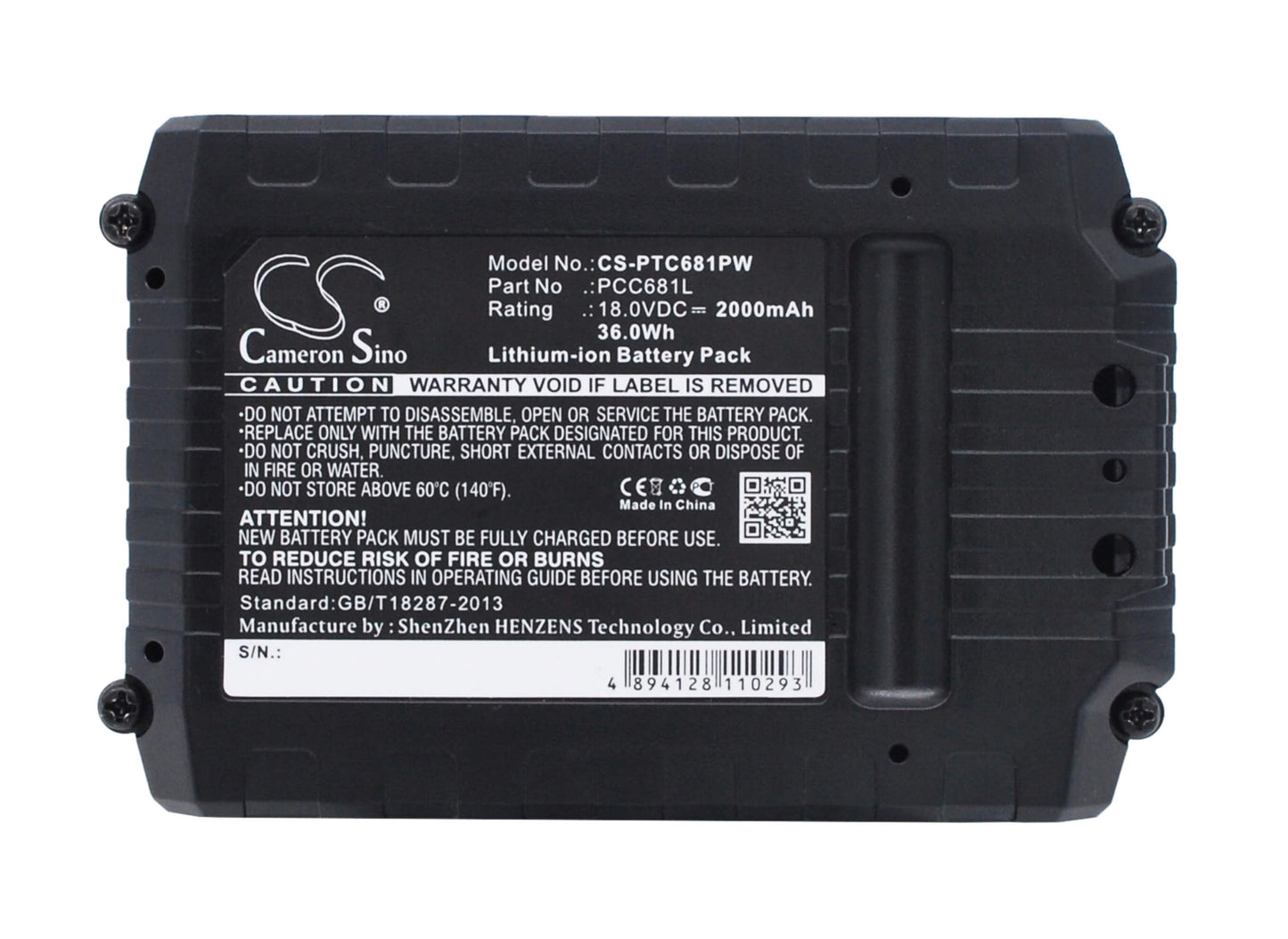 18.0V, 2000mAh, Li-ion Battery fits Porter Cable, Pcc600, Pcc601, 36Wh