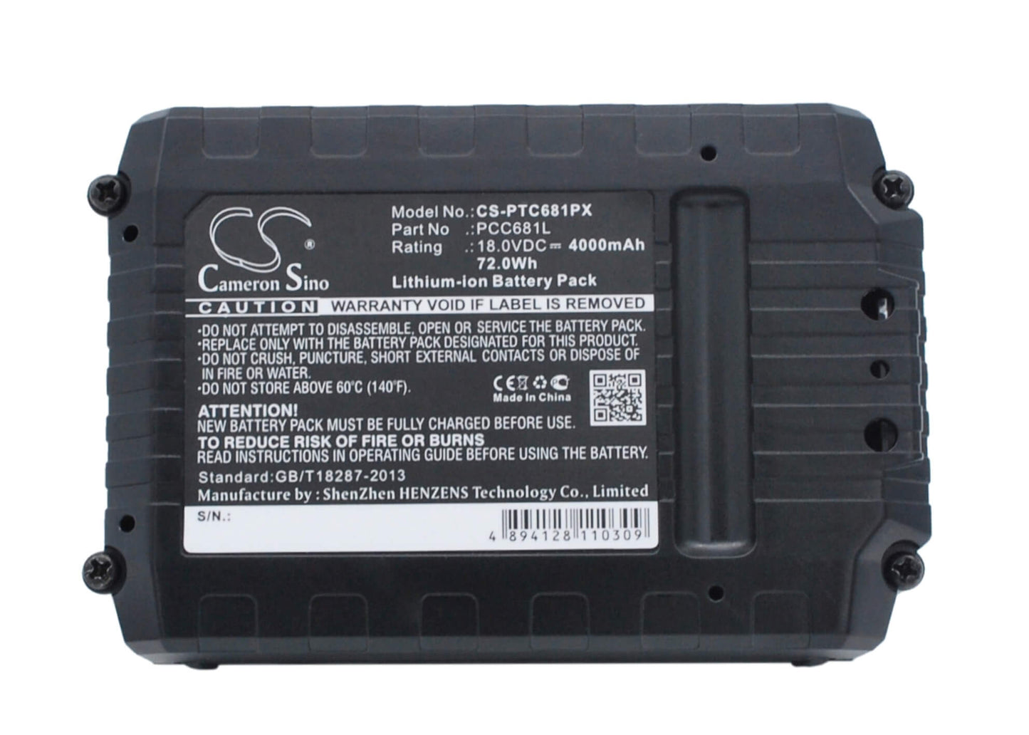 18.0V, 4000mAh, Li-ion Battery fits Porter Cable, Pcc600, Pcc601, 72Wh